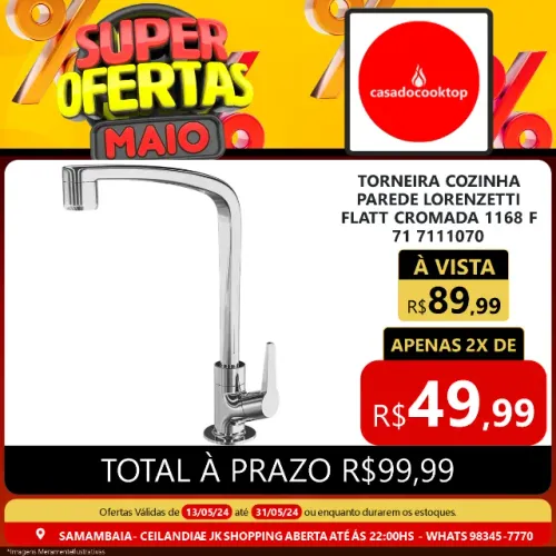 Torneira cozinha parede lorenzetti flatt cromada 1168 f71