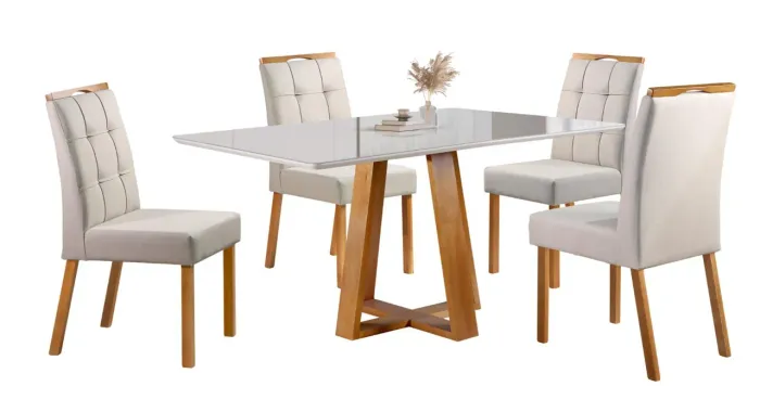 Mesa de jantar retangular 120x80 com 4 cadeiras 100%MADEIRA 