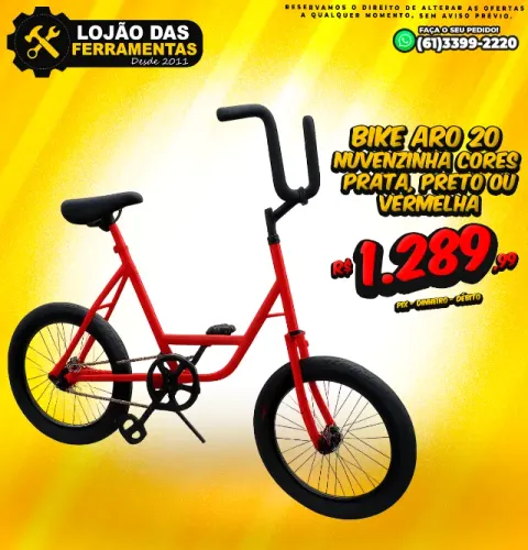 Bike Aro 20 Nuvenzinha Cores Disponíveis Prata, Preto ou Vermelha