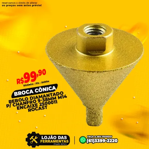 Broca Cônica Rebolo Diamantado Para Chanfro 9-38mm M14 Encaixe 2500011 Rocast
