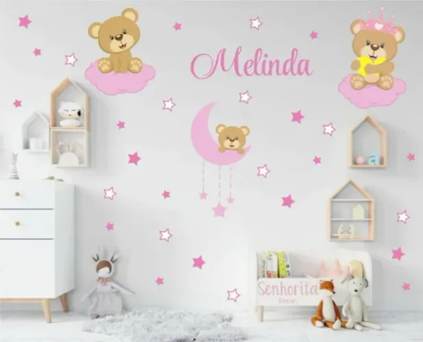 Adesivo de Parede Ursinha na Nuvem Quarto Infantil Decorativo baby