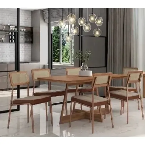 Conjunto Mesa Atria Ret C/ 6 Cad Lux - Nog/areia Rose