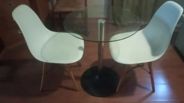Mesa de jantar redonda de vidro 2 cadeiras