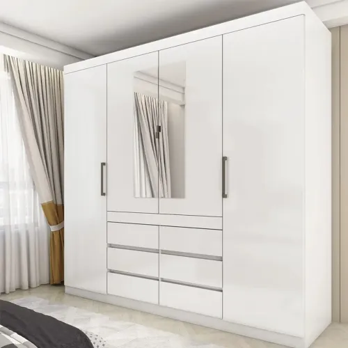 Guarda-Roupa Império Larg. 2.00m Branco 4 Portas 6 Gavetas com Espelho- Produto Novo 
