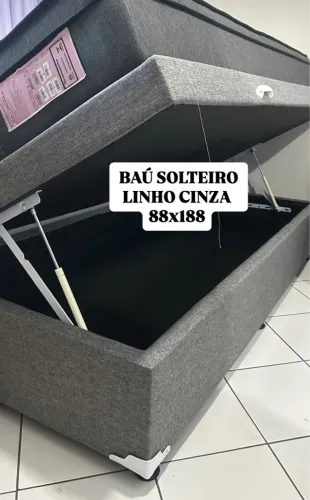 Baú Solteiro Linho Cinza 88x188