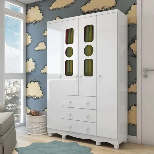 Roupeiro Infantil 4 Portas Tedy Peroba, 100% MDF 