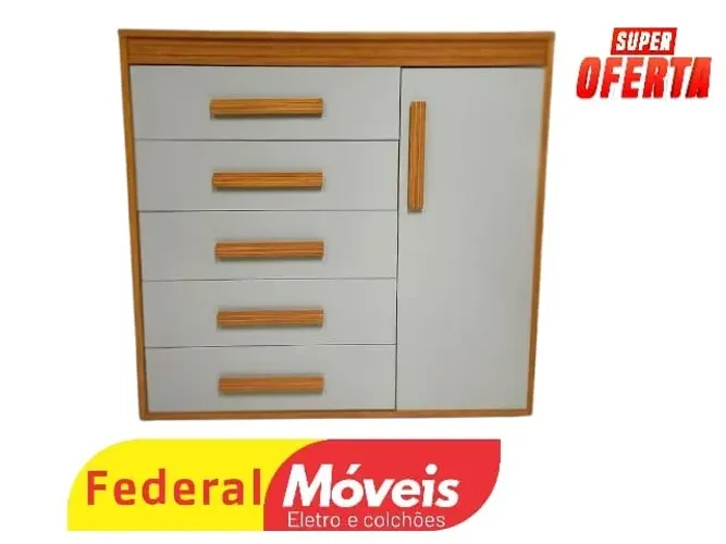 Cômoda 100% MDF OFF WHITE 5 gavetas 1 porta (VARIAS CORES)