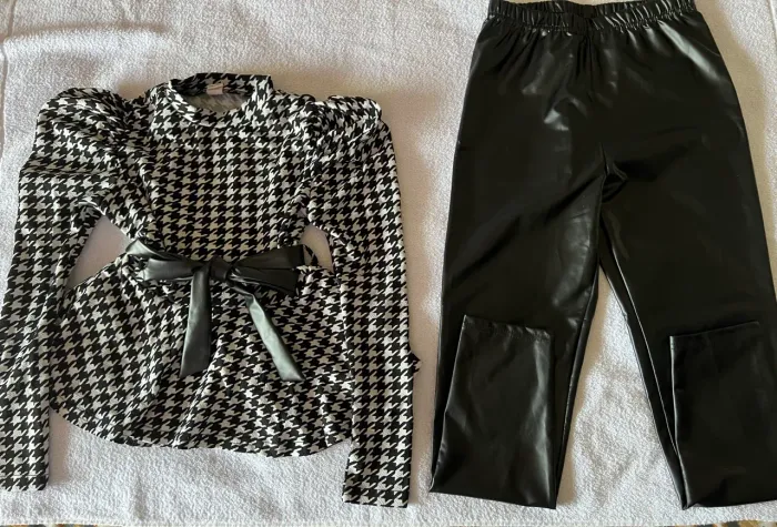 Conjunto de blusa xadrez e calça poliéster menina tam 10 Shein