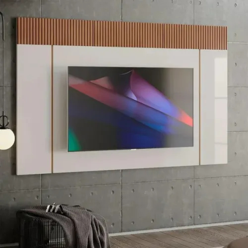 PAINEL PARA TV ATÉ 70 POLEGADAS MALIBU 1.83 LUKALIAM OFF WHITE/TAUARI RIPADO