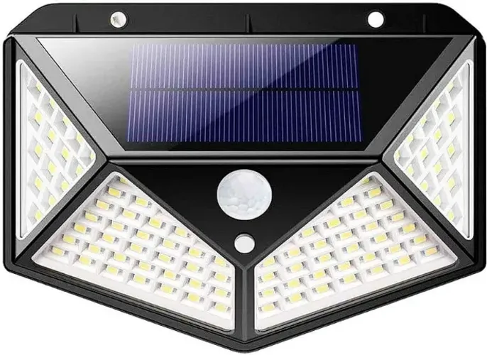 Luminária Solar 100 Leds Com Sensor Para Jardim Externa Prova D'Água