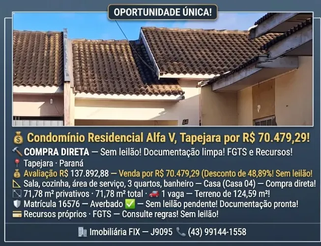 Condomínio Residencial Alfa V, Tapejara por R$ 70.479,29!