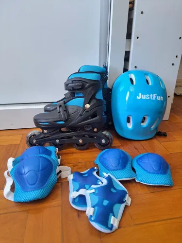 Patins Roller Infantil Ajustável Com Kit Proteção Completo - Justfun