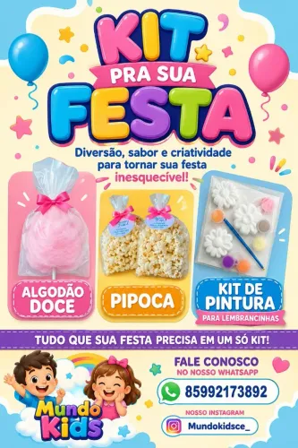 Kit de festa Algodão doce pipoca e pintura de gesso