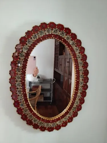 Espelho artesanal do Peru "Cuscaja", acabamento em folha de ouro, 80x58
