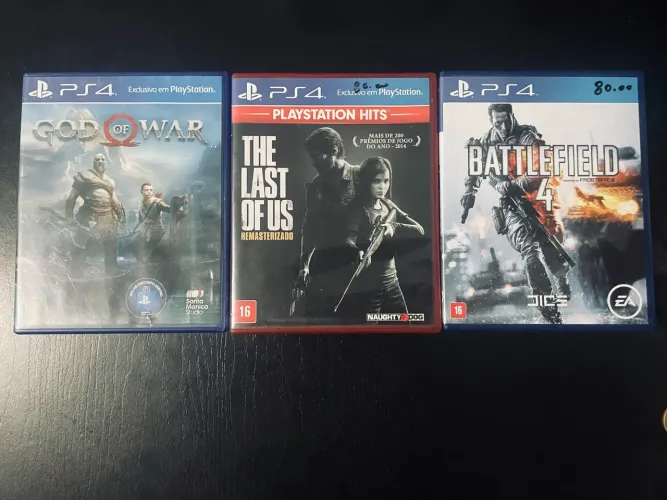 Jogos PS4 God of War, The Last of Us Remasterizado e Battlefield 4