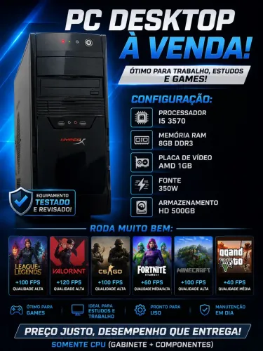 Pc gamer de entrada com placa de vídeo