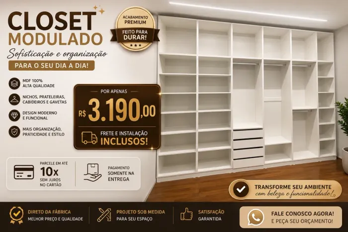 Closet em MDF em até 10x sem juros no cartão!