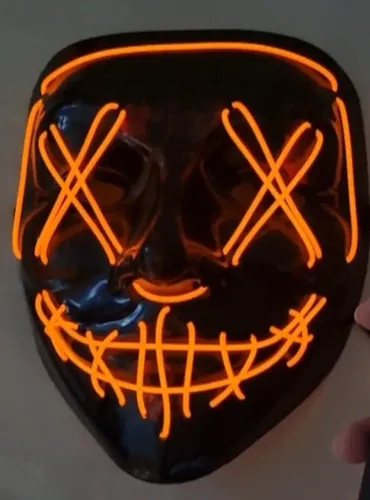 Máscara LED Palhaço Laranja Neon Halloween The Purge Com 3 Funções