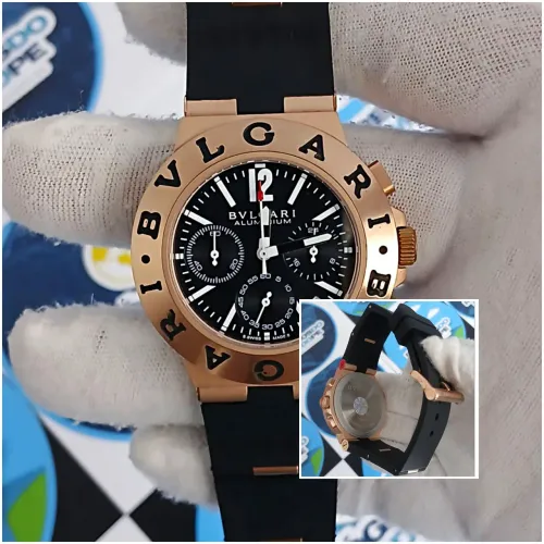 RELOGIO BVLGARI ALUMINIUM CHNOGRAPH ROSE FUNDO PRETO