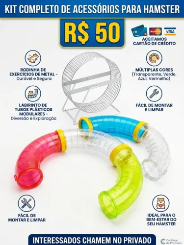 Kit de Acessórios para Hamster - Rodinha de Exercícios + Tubos Modulares