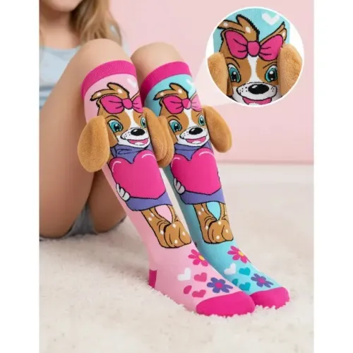 meia maluca adaptavel divertida cano alto 3d menina infantil cachorrinha wz-01