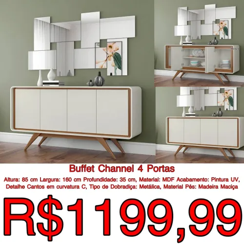 Aparador Buffet Channel 4 portas / frete grátis / pague na entrega