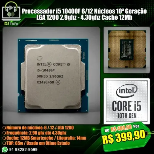 Processador i5 10400F 6/12 Núcleos 10ª Geração LGA 1200 2.9ghz - 4.30ghz Cache 12Mb