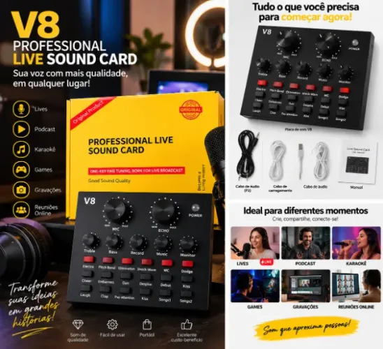 V8 Professional Live Sound Card - NOVA NA CAIXA