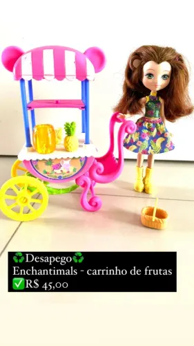 Boneca Enchantimals Merit Monkey com Carrinho de Frutas