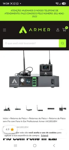 Retorno de Palco sem Fio com Fone In Ear Profissional Armer AX1001IEM
