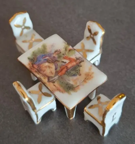 Miniaturas de sala de jantar em porcelana Limoges para casa de bonecas
