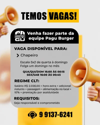 Vaga para chapeiro