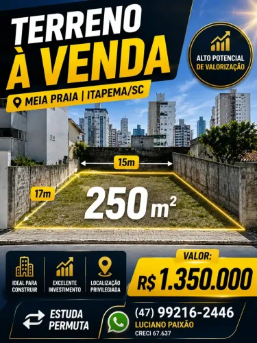 MEIA PRAIA | TERRENO COM EXCELENTE LOCALIZAÇÃO E GRANDE VALORIZAÇÃO