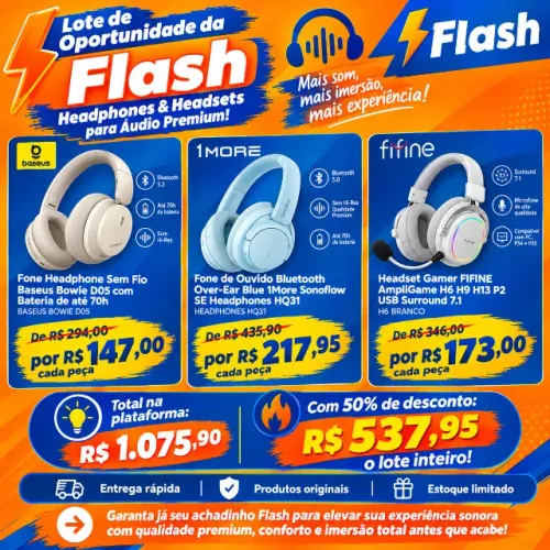 Lote de Oportunidade da Flash - Headphones & Headsets para Áudio Premium