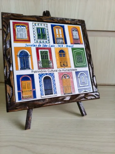 Quadro em Azulejo e Madeira do Maranhão perfeito. Quadro Vintage Genuíno em perfeito es