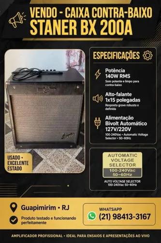 ? *VENDO CAIXA DE BAIXO STANER BX 200A - 140W RMS - 1x15" - BIVOLT AUTOMÁTICO* ?