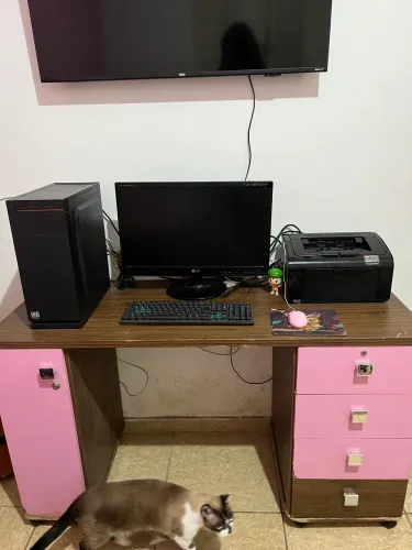 Computador, monitor, impressora, mesa para computador 