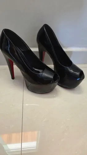Sapato Meia Pata Preto Verniz Salto Alto | Peep Toe | Nº 37
