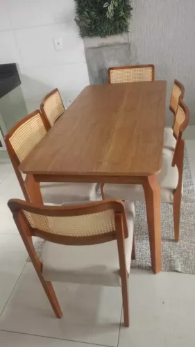 MESA CATIVA CANDIAN 1,60 X 0,80 TAMP. AMAD.S/VIDRO - CIN COM 6 CADEIRAS FORTALEZA