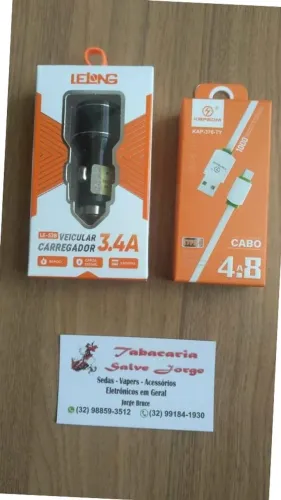 Carregador veicular completo, tomada e cabo, novo, para todos os modelos de celular