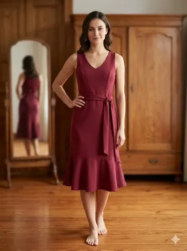 Vestido Vermelho Marsala Vinho midi