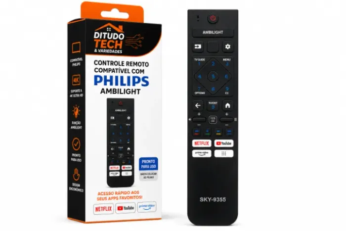 Controle Remoto Para Smart TV Compatível com Philips Ambilight 4K 50PUG7019 Preto - Novo 