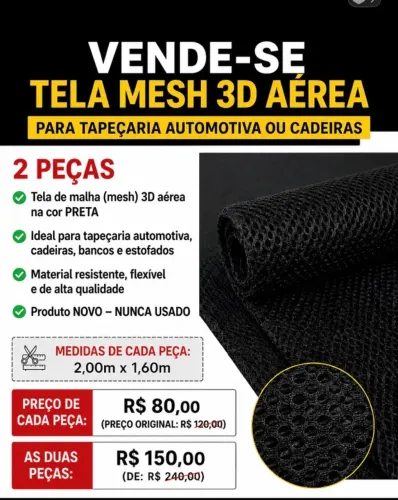 VENDE-SE TELA MESH 3D AÉREA (TAPEÇARIA AUTOMOTIVA / CADEIRAS)