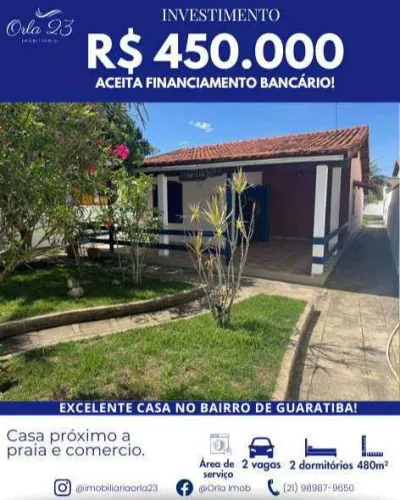 GUARATIBA, ORLA 23 IMOBILIÁRIA VENDE! EXCELENTE CASA NO BAIRRO.