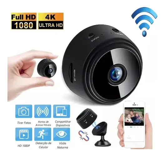 Mini Camera Sem Fio C/ Som Grava Audio Visão Grava Hd Preto