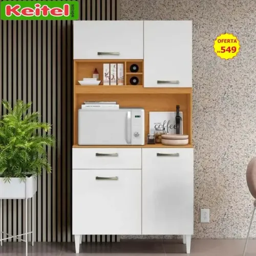 kit Cozinha Compacta Malva 4 Portas e 1 Gaveta Cinamomo / Branco