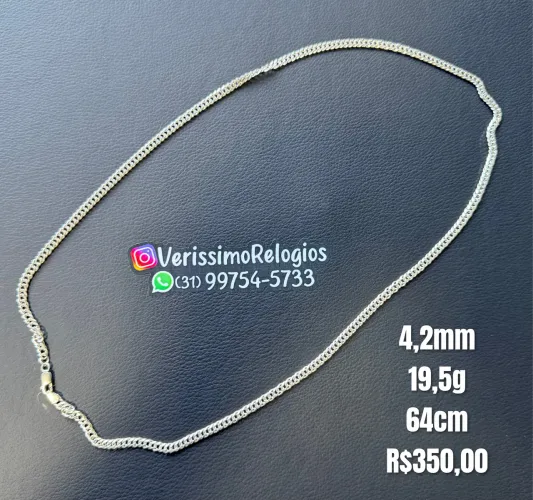 Cordão Corrente Masculina Prata 925 Trançada Linda Demais 4,2mm 64cm