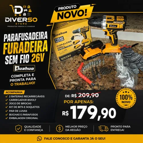 ? Parafusadeira/Furadeira Sem Fio 26V Huahuo - Completa e pronta para o trabalho!
