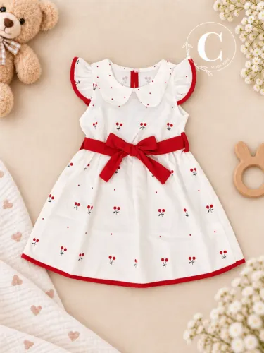 Vestido Infantil Laço e Cerejas 2-3 Anos