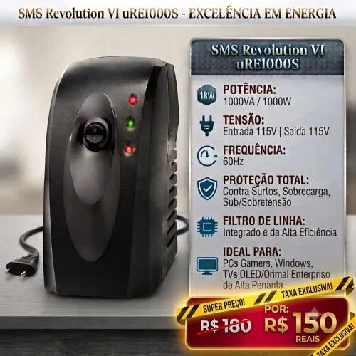 Estabilizador SMS Revolution VI 115V/ 1000W- 6 tomadas - Ótimo estado